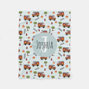Boys Cute Fireman Fire Engine Truck Pattern Fleece Blanket