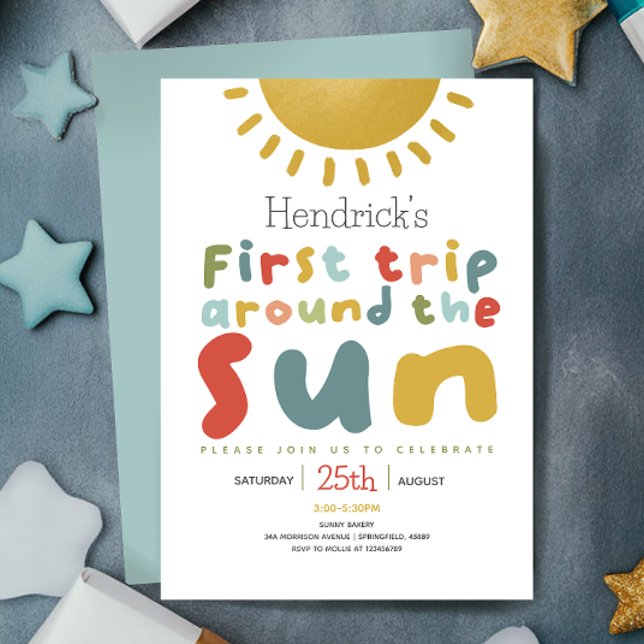 Boys Cute First Trip Around The Sun First Birthday Invitation (Creator Uploaded)