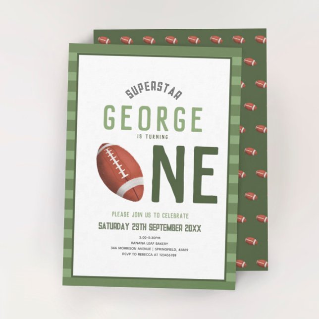 Boys Cute Football Sports Kids 1st Birthday Invitation (Creator Uploaded)