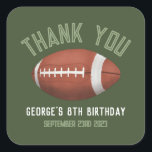 Boys Cute Football Sports Thank You Kids Birthday Square Sticker<br><div class="desc">This cute and modern sports-themed kids birthday thank you sticker design features a green American football cartoon design. The sticker can be personalised with your boy's name and the date of your party. The perfect sports-themed addition to your child's birthday party,  great for party favours!</div>
