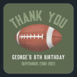 Boys Cute Football Sports Thank You Kids Birthday Square Sticker<br><div class="desc">This cute and modern sports-themed kids birthday thank you sticker design features a green American football cartoon design. The sticker can be personalised with your boy's name and the date of your party. The perfect sports-themed addition to your child's birthday party,  great for party favours!</div>