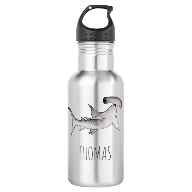Boys Cute Gray Ocean Kids Hammerhead Shark School 532 Ml Water Bottle (Front)