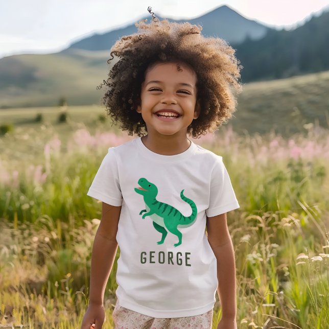 Boys Cute Green Dinosaur T-Rex Kids Tri-Blend Shirt (Creator Uploaded)