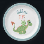 Boys Cute Green Dragon Kids Birthday Paper Plate<br><div class="desc">This cute and modern boys birthday paper plate design features a spotty green dragon,  and can be personalised with your child’s name and age. The perfect dragon-themed addition to your toddler's birthday event.</div>