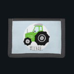 Boys Cute Green Farm Tractor with Name Kids Trifold Wallet<br><div class="desc">This cool and cute design features a green farm tractor cartoon,  and can be personalised with your boy's name. Perfect as a young farmer or tractor lover's first wallet! Check out our store for other unique designs.</div>