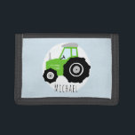 Boys Cute Green Farm Tractor with Name Kids Trifold Wallet<br><div class="desc">This cool and cute design features a green farm tractor cartoon,  and can be personalised with your boy's name. Perfect as a young farmer or tractor lover's first wallet! Check out our store for other unique designs.</div>
