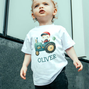 Boys' Cute Green Tractor Personalised Baby T-Shirt