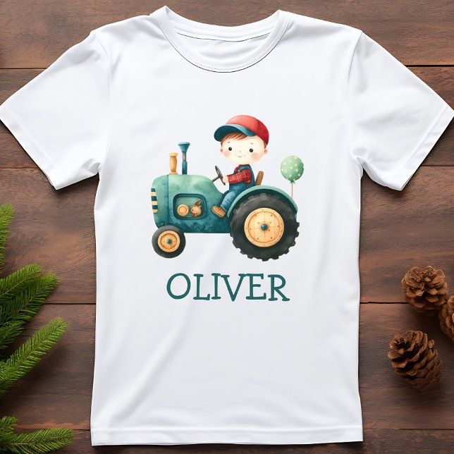 Boys' Cute Green Tractor Personalised T-Shirt (Creator Uploaded)