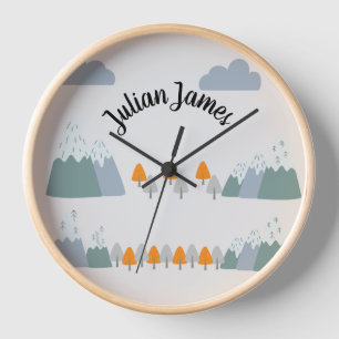 Boys Cute Grey Scandinavian Mountain  Clock