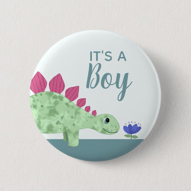 Boys Cute It's a Boy Dinosaur Baby Shower 6 Cm Round Badge (Front)