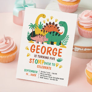 Boys Cute Jungle Dinosaur Kids 5th Birthday Invitation
