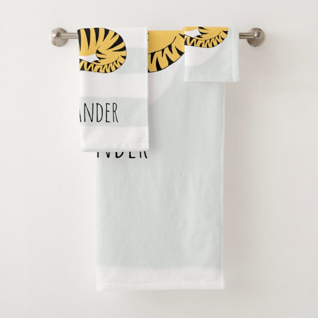 Boys Cute Jungle Tiger with Name Kids Bath Towel Set (Insitu)