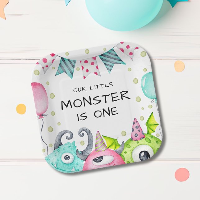 Boy's Cute Little Monster Birthday Party Paper Plate (Creator Uploaded)