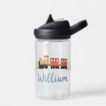 Boys Cute Modern Blue Train Travel Kids Water Bottle<br><div class="desc">This cute kids water bottle features a blue and orange train travel illustration,  and space to add your boys name. Perfect for little train lovers! A great modern gift for your next kids birthday gift,  great for school or preschool.</div>