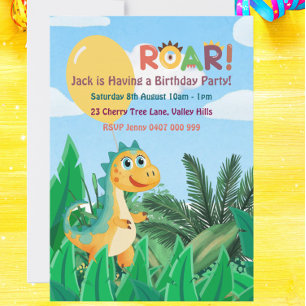 Boys Cute Modern Dinosaur Kids Birthday Invitation