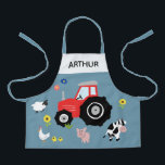 Boys Cute Modern Farm Animal Tractor & Name Kids Apron<br><div class="desc">This cute and modern kids apron design features farm animal cartoons,  with a tractor,  cows,  pigs,  sheep,  chickens and flowers,  and can be personalised with your boys name. The perfect farm-themed gift for your toddler or child.</div>