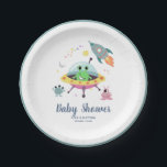 Boys Cute & Modern Space Alien Baby Shower  Paper Plate<br><div class="desc">This cute and modern boys baby shower paper plate design features colourful space alien cartoons, with a rocket ship, aliens, stars and a moon, and can be customised with the parent's names and the date of the baby shower. The perfect elegant space-themed gift for your co-ed couples baby shower or...</div>