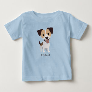 Boys Cute Puppy Dog Cartoon Personalised Name Baby T-Shirt