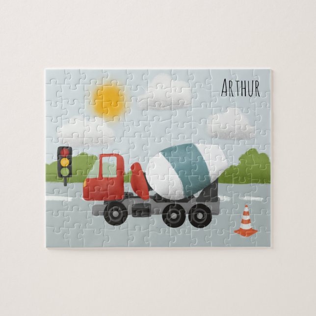 Boys Cute Road Construction Cartoon Kids Jigsaw Puzzle (Horizontal)