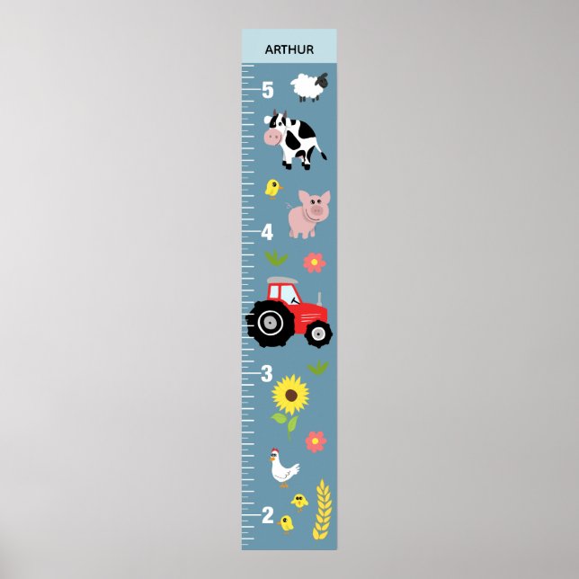 Boys Cute & Rustic Farm Tractor Growth Chart (Front)