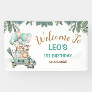 Boys Cute Safari Birthday Banner