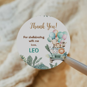 Boys Cute Safari Birthday  Classic Round Sticker