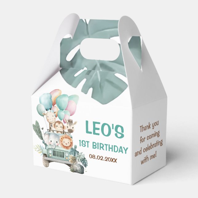 Boys Cute Safari Birthday  Favour Box (Front Side)