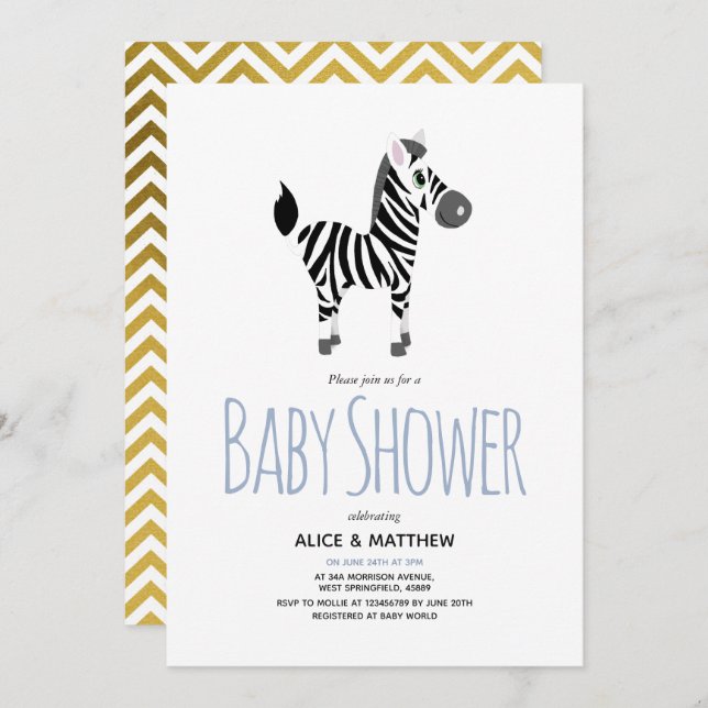 Boys Cute Safari Jungle Zebra Baby Shower Invitation (Front/Back)