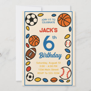 Boys Cute Sports Football Birthday Invitation