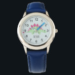 Boys Cute Stegosaurus Dinosaur & Name Kids Watch<br><div class="desc">This cute and modern blue kids watch features a stegosaurus dinosaur cartoon,  and can be personalised with your boys name. With clear,  easily readable numbers,  this 'first' watch is great for kids or toddlers just starting out on learning the time. The perfect dinosaur themed design for your little one!</div>
