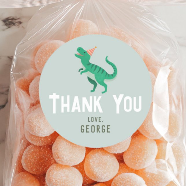 Boys Cute T-Rex Dinosaur Kids Birthday Favour Classic Round Sticker (Creator Uploaded)