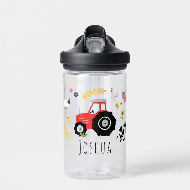 Boys Cute Tractor Kids School Water Bottle (Front)