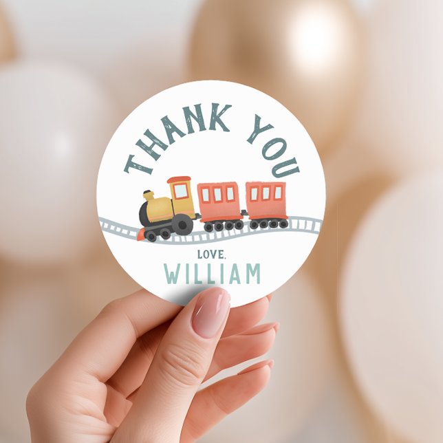 Boys Cute Train Kids Birthday Thank You Favour Classic Round Sticker (Creator Uploaded)