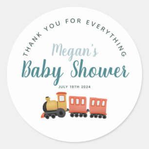 Boys Cute Train Thank You Baby Shower Favour Classic Round Sticker