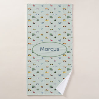 Boys Cute Transport Car Pattern monogram Kids Bath Towel
