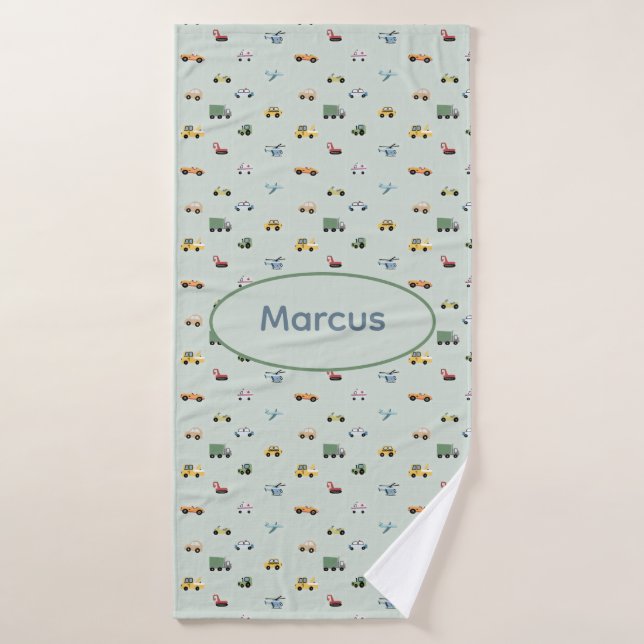 Boys Cute Transport Car Pattern monogram Kids Bath Towel (Bath Towel)