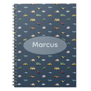 Boys Cute Transport Car Pattern monogram Kids Notebook