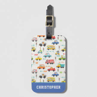 Boys Cute Transport Car Pattern Personalised Name Luggage Tag