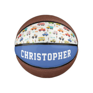 Boys Cute Transport Car Pattern Personalised Name Mini Basketball