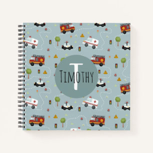 Boys Cute Transport Pattern and Name Kids Monogram Notebook