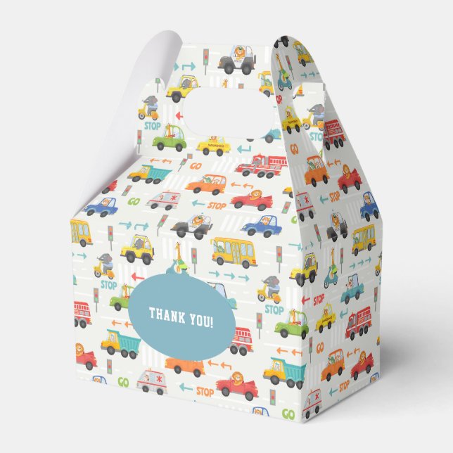 Boys Cute Transport Vehicle Pattern Birthday Favour Box (Front Side)