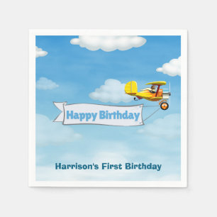 Boys Cute Travel Aeroplane Kids Birthday Custom Napkin