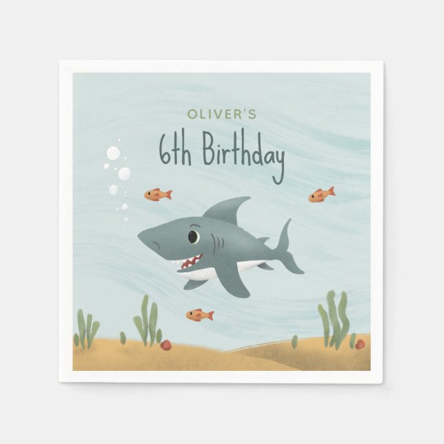  Boys Cute Under the Sea Ocean Shark Kids Birthday Napkin (Front)