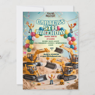Boys Cute Vintage Construction Truck Building Set  Invitation