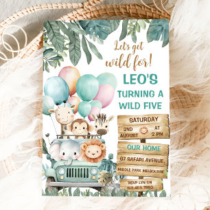 Boys Cute Wild Five Safari 5th Birthday Invitation