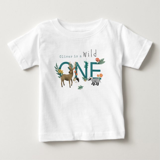 Boys Cute Wild One Woodland 1st Birthday Baby T-Shirt (Front)