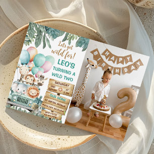 Boys Cute Wild Two Safari 2nd Birthday Photo Invitation
