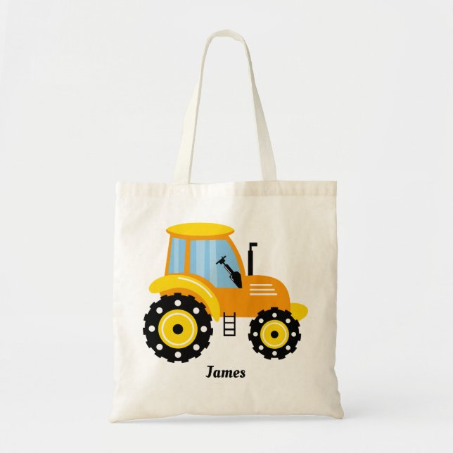 Boys Cute Yellow Tractor  Tote Bag (Front)