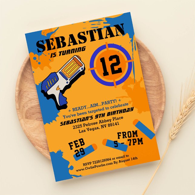 Boys Dart Gun Party Birthday Invitation (Creator Uploaded)