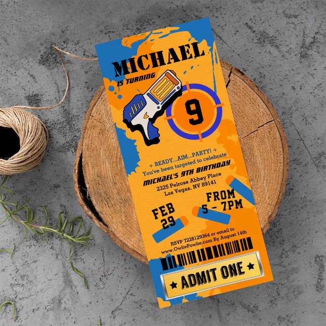 Boys Dart Gun Party Birthday Invitation (Creator Uploaded)